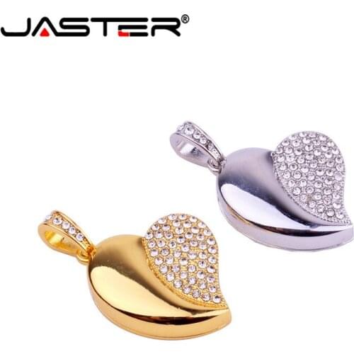 JASTER USB metal lovely heart with chain usb flash drive pendrive 4GB 8GB 16GB 32GB 64GB necklace heart shape memory stick gift