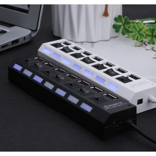 7 Ports High Speed USB 2.0 Hub Splitter Adapter w/ON/OFF Switch for Laptop Hot plug USB device small size The on / off switch ac
