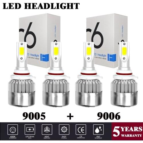 Yubao 2Pair/4PCS 9005 9006 For Honda Accord Civic & Toyota Corolla Camry Matrix Combo COB LED Headlight Bulb 6000K High Low Beam