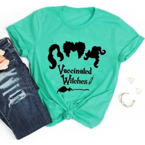 Vaccinated Witches T-shirt Funny Halloween Nursing Tee Shirt Top Spooky Witchy Woman Graphic Tshirt