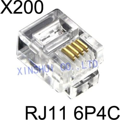 Factory sell 200pcs Durable 4 Core Telephone Network Connectors RJ11 6P4C Modular Plugs