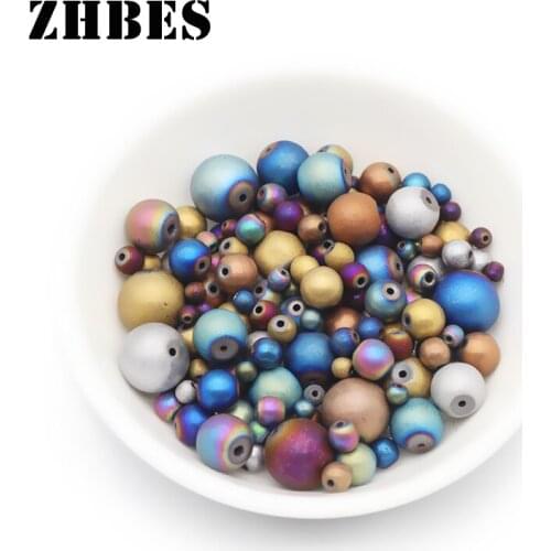 ZHBES 2-10mm Natural Stone Matte Plating Color Hematite Round Spacer Loose Beads For Jewelry Making DIY Bracelet Accessories