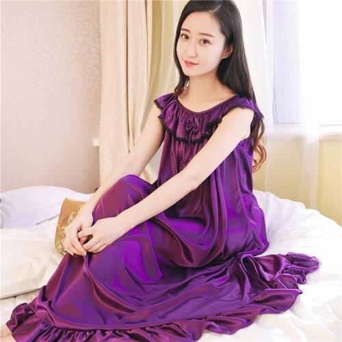Ruffles Nightgowns Ladie Sexy Silk Satin Night Dress Nighties Nightgown Plus Size Nightdress Lace Sleepwear Nightwear For Women
