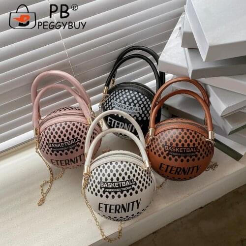 Retro Women Spherical Shape Shoulder Crossbody Bag Portable Letters Printing Thin Chain Mini Handbags Casual PU Leather Purse