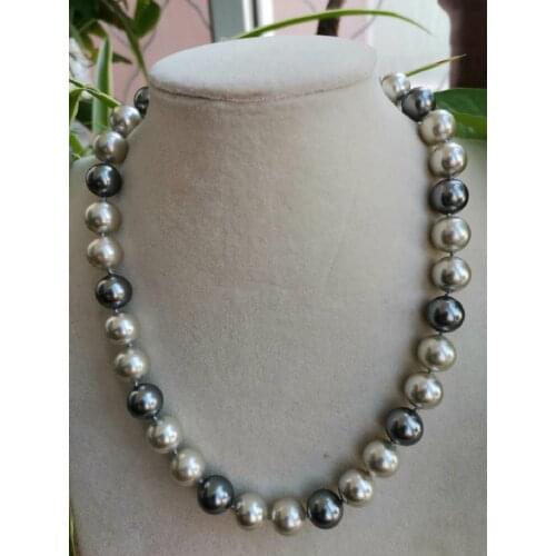 18inch High Quality 12MM Seawater Shell Black White Grey Pearl NECKLACE