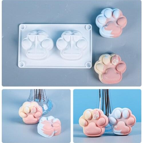 2-Cavity Cats Paws Silicone Mold Crystal Epoxy Plaster Mould Aromatherapy Candle Making DIY Supplies Cake Baking Tool