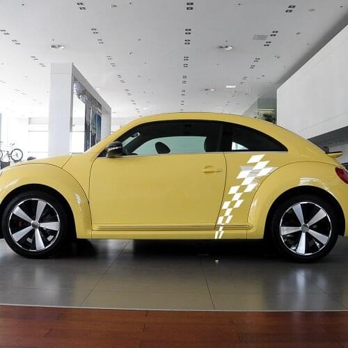 2 Pcs Car Styling Racing Lattice Checker Door Side Stripe Skirt Stickers Graphics Body Decal for Volkswagen Beetle Accessories