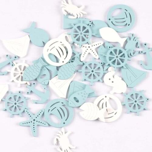 20Pcs Mix Ocean Series Blue Wood Slices Crafts Scrapbooking Unfinished Wooden Ornaments DIY Home Decoration Embellishment m2211