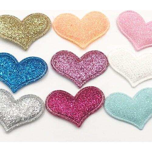 35mmx30mm 30PCS/lot Glitter Padded Heart Felt Patches Appliques For Clothes Sewing Supplies DIY Hair Bow Wedding Decoration A346