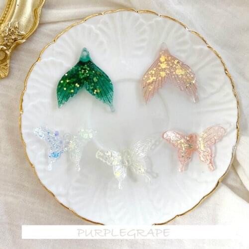 4pcs Blingbling Immortal Mori Ear Stud Accessories Dazzling Pink Mermaid Tail Butterfly Pendant DIY Earrings Material