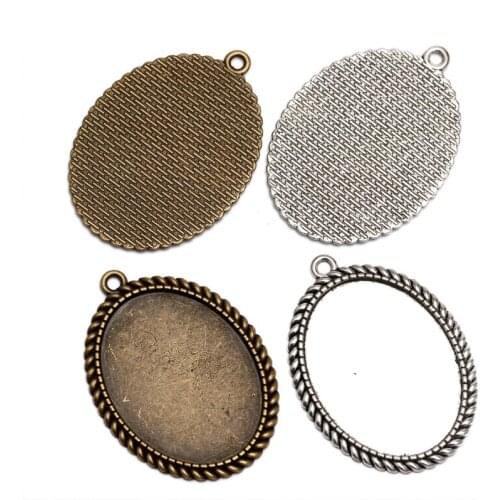 5pcs Antique Pendant Charms Glass Cabochon 30x40mm Base Cameo Blank Settings Cabochons For Jewelry Necklace Making Components B