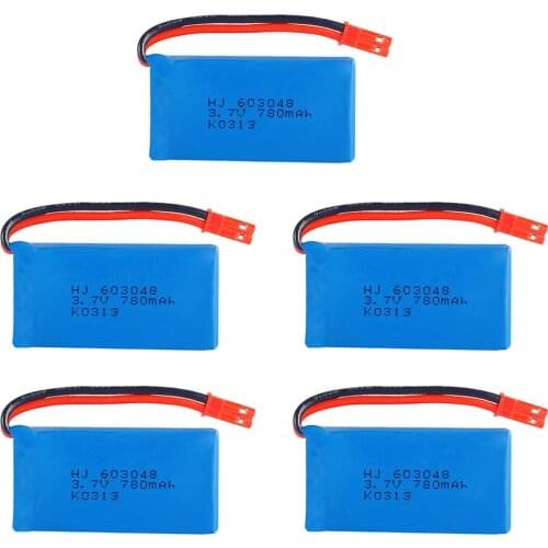 5PCS 3.7V 780mAH lithium battery for WLtoys V626 V636 V686 quadrocopter 3.7 V 780 mAH JST plug 603048 Lipo battery