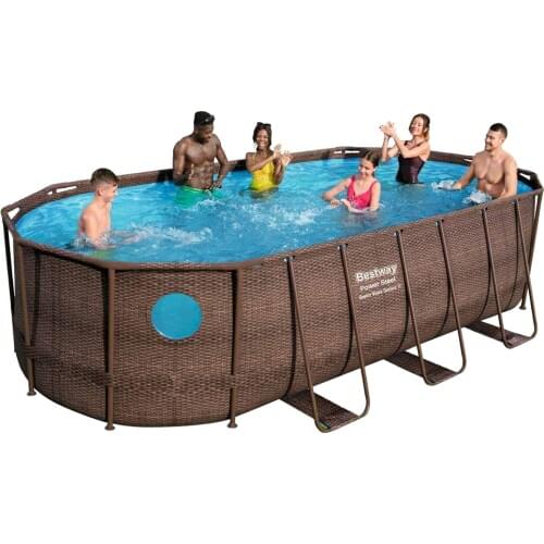 56716 Bestway 549x274x122cm Power Steel Oval Swim Vista Frame Pool Set 18'x9'x48" Rattan Pool wz Sea-Through Water-Tight Windows