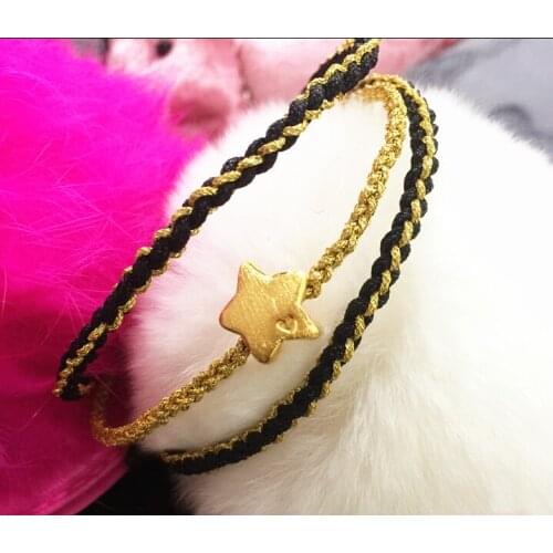 999 Pure 24K Yellow gold Star Pendant Weave String Bracelet