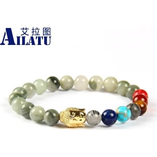 Ailatu Religious Ornament Buddhist Buddha Style Prayer Bracelet with Natural Stone 7 Chakra Yoga Jewelry
