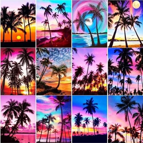 New 5D DIY Diamond Painting Coconut Tree Cross Stitch Sea View Diamond Embroidery Full Square Round Drill Home Decor Manual Gift
