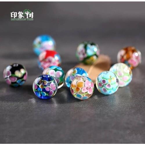 10pcs 14mm Handmade Lampwork Flower Round Beads Loose Spacer Glass Beads Multi Color Bead Necklace DIY For Jewelry Making 1600