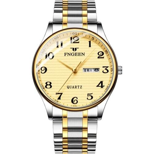 FNGEEN 7811 Mens Fashion Popular Simple Brand Stainless Steel Watch Movement Quartz Leisure Wristwatch