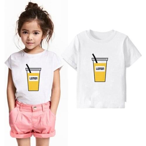 Fashion White Kids Tshirt Lemon Juice Print Summer Funny Children Clothes Harajuku Short Sleeve Boys Girls Round Neck Tee Shirts
