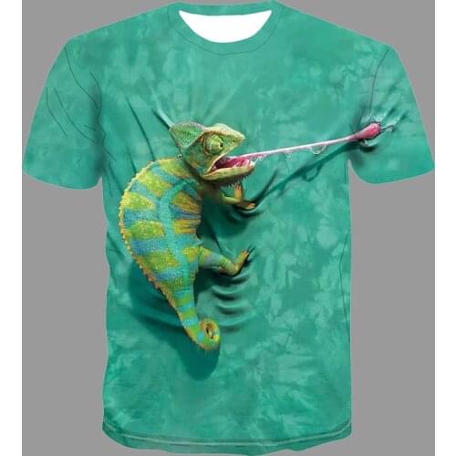 2021 Summer Pop Men T-Shirt Chameleon 3d Animal Printed Tshirt Youth Fashion Streetwear O-Neck Quick Dry Short Sleeve Tops