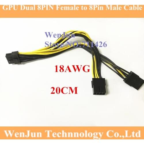 High Quality 20cm PCI-E 8 Pin 8P Male to PCI Express Dual Double 2-Port 8Pin(6+2Pin) Female GPU Video Card Power Cable 18AWG