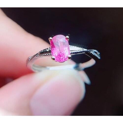 CoLife Jewelry Simple 925 Silver Pink Sapphire Ring for Daily Wear 4mm*6mm Sapphire Silver Ring Fashion Silver Gemstone Ring