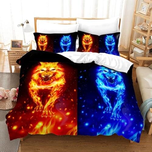 Wolf Bedding Set Single Twin Full Queen King Size Ice And Fire Wolf Bed Set Childrens Kid Bedroom Duvetcover Sets 3D Design 005