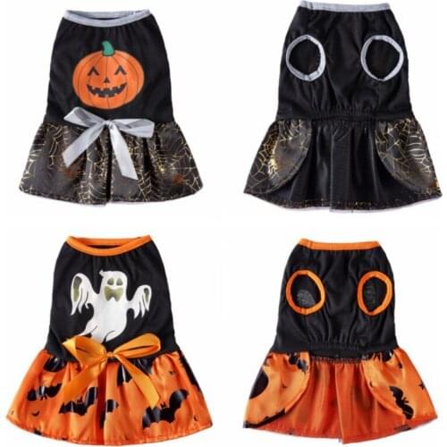 Halloween Cosplay Costume Pumpkin Pattern Pet Dog Skirt For Small And Medium Dogs Xmas Fancy Outfit Cloak Pet Apparel
