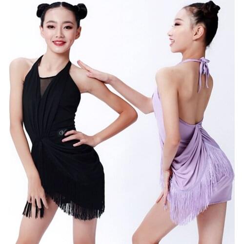 Latin Dance Costume Kids Dresses For Girls Practice Clothing Backless Fringed Dress Samba Rumba ChaCha Performance Wear DNV14112