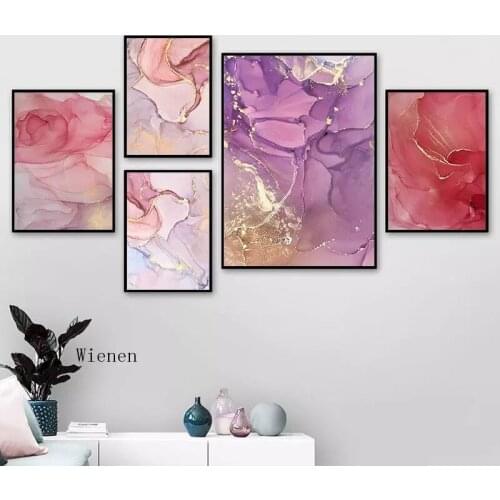 Colorful Golden Petals Marble Canvas Painting Modern Abstract Nordic Poster Print Wall Art Decoration Ink Picture for Home