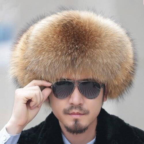 Hot Highend Luxury Fur Hat Mens Fox Fur Hat Lei Feng Cap Ear Cap Fur Necessary Hat Man R eal Raccoon Hat