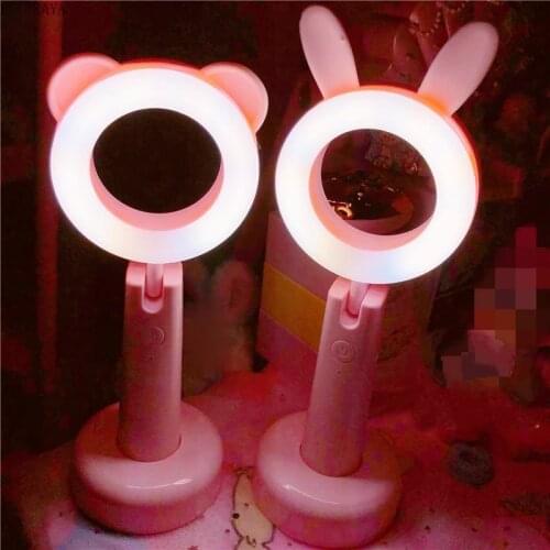 Lovely Pink Animal Bear Rabbit Three Colors Night Light Kawaii Action Figure Cartoon Eye Protection LED Table Lamp For Kids Gift