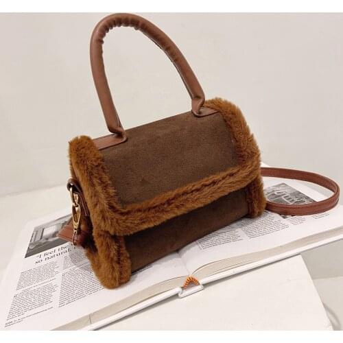 Fashion Autumn Shoulder Mini Purse Women Splicing PU Plush Crossbody Bag Party Handbag Clutches