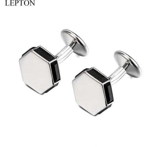 LEPTON Black Crystal Cufflinks Men Classic Business Brand Hexagon Cuffs Button High Quality Mens Shirt Cuff Links Wedding Gift