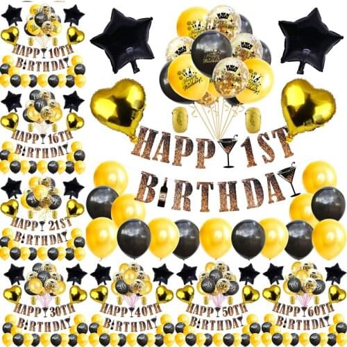 Number 1/10/13/15/16/18/21/30/40/50/60/70/80/90 Happy Birthday Latex Foil Confetti Balloon Paper Banner Set Birthday Party Decor