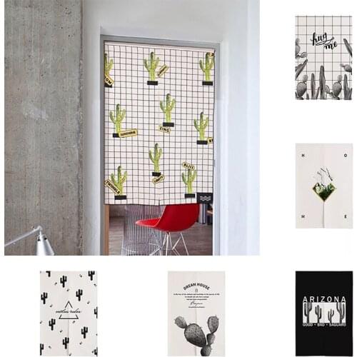 Nordic Cactus Cotton Hemp Door Curtain Bedroom Half Panel Curtain Doorway Hanging Curtain Kitchen Partition Blackout Curtain