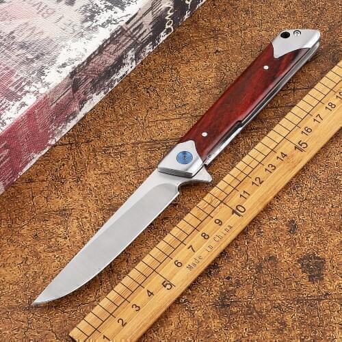 New folding knife 8Cr13Mov blade red acid branch wooden handle ball outdoor hunting tactical defense EDC camping tool knife
