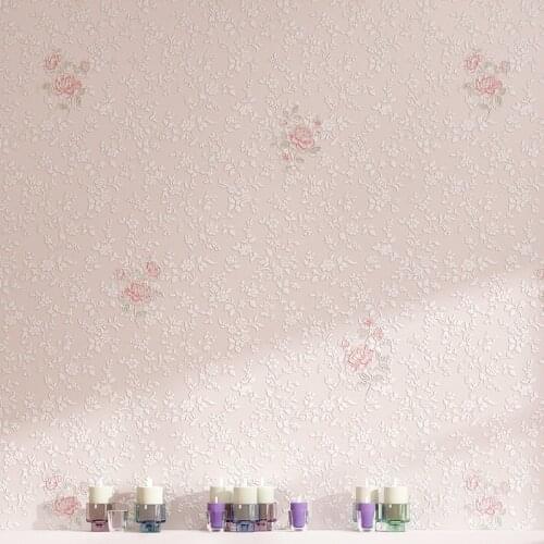 Korean flowers fresh pastoral small floral warm beauty salon non-woven wall paper pink girl princess room wallpaper