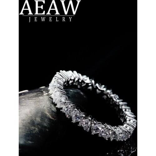 Solid 14K White Gold Heart Moissanite Enternity Full Diamond Band 3mm 0.1ct 2.2ctw DF Color For Women