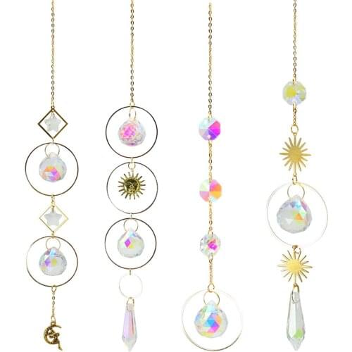 Crystal Wind Chime Star Moon Pendant Colorful Beads Hanging Drop Home Decor Sun Catchers Hanging Drop for Outdoor Garden