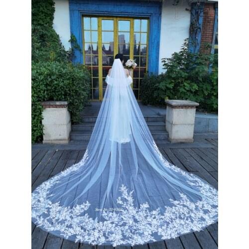 Romantic One-Layer Lace Wedding Veils with Comb Cathedral Veil for Bride Wedding Accessories