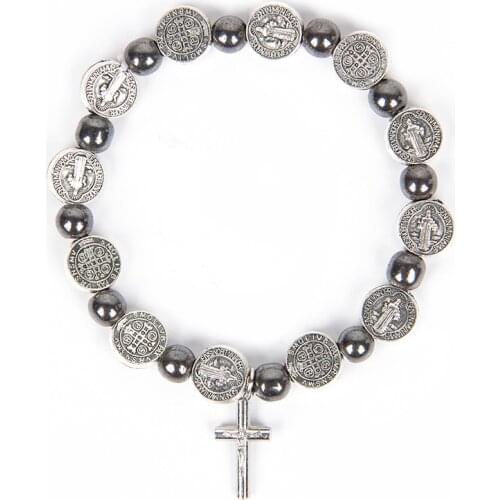 Handmade St. Benedict Medal Bracelet Braided Rosary Coin Beaded Cross Classic Prayer Bracelets Religious Catholic jewelry