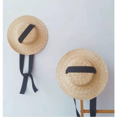 New Spring Summer Kids Boy Girl Straw Plaited Hat Beach Holiday Lace Up Children Baby Flat Top Outdoor Sun Block Hat Cap