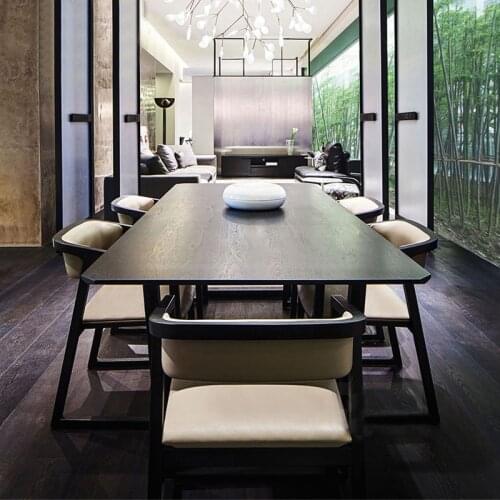 Nordic solid wood modern simple dining table chair combination small house type 4 rectangular 6 people one