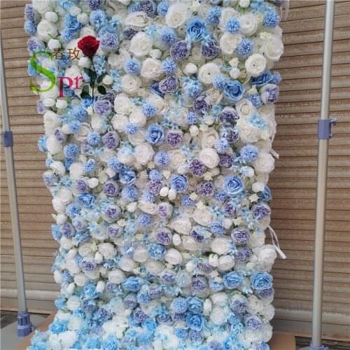 SPR wedding stage background cloth decoration 3D cheap white blue pink silk artificial hydrangea rose flower wall backdrop