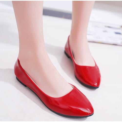 Women Fashion Candy Color Flat Shoes Business Faux Patent Leather Pointed Shoes Shallow Ballet Flats work Office Shoes