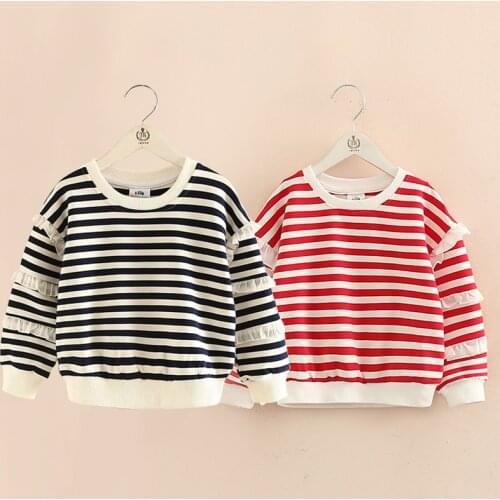 2020 Spring Autumn 3 4 6 7 8 9 10 11 12 Years ChildrenS Clothes Sleeve Decoration Coat Striped Sweatshirts For Kids Baby Girls