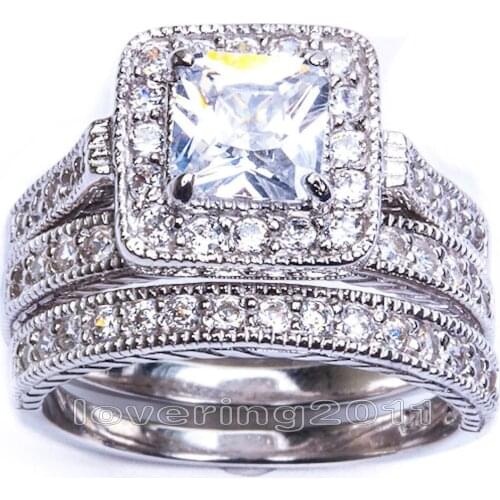 Choucong Retro Punk Jewelry White Gold Filled Princess CZ 3 in 1 Zirconia Simulated stones Wedding Custom Ring Gift Size 5-10