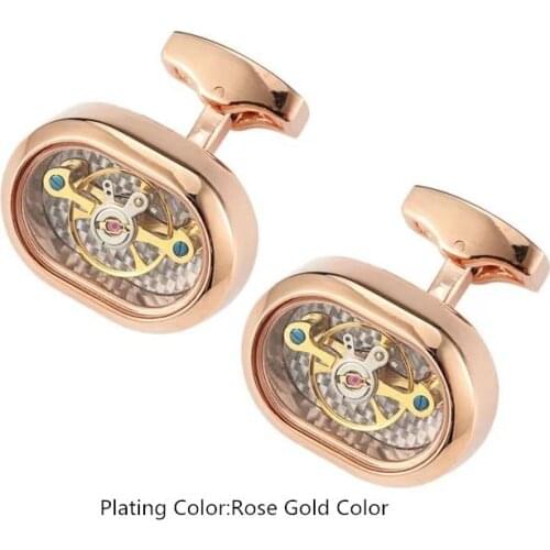 New High-quality Mechanical French Cufflinks Oval Shape Top-end Banquet Casual Mens Tourbillon Movement Shirts Cufflink Jewelry