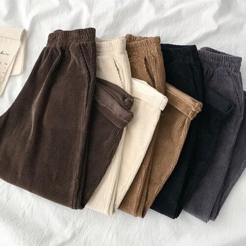 Wavsiyier 2021 Spring Straight Streetwear Korean High Waist Wide Leg Corduroy Pant Casual Solid Trousers Women Woman Pants Femme